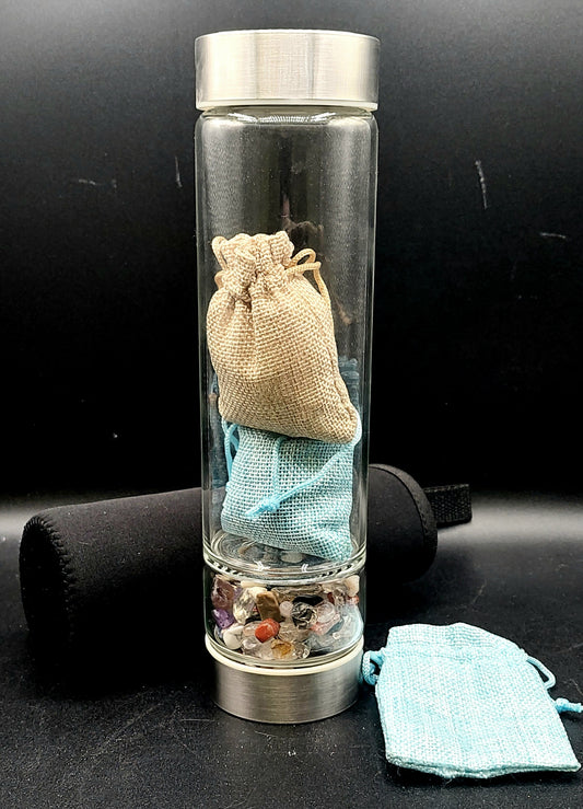 Glass Water Bottle with Crystal Storage