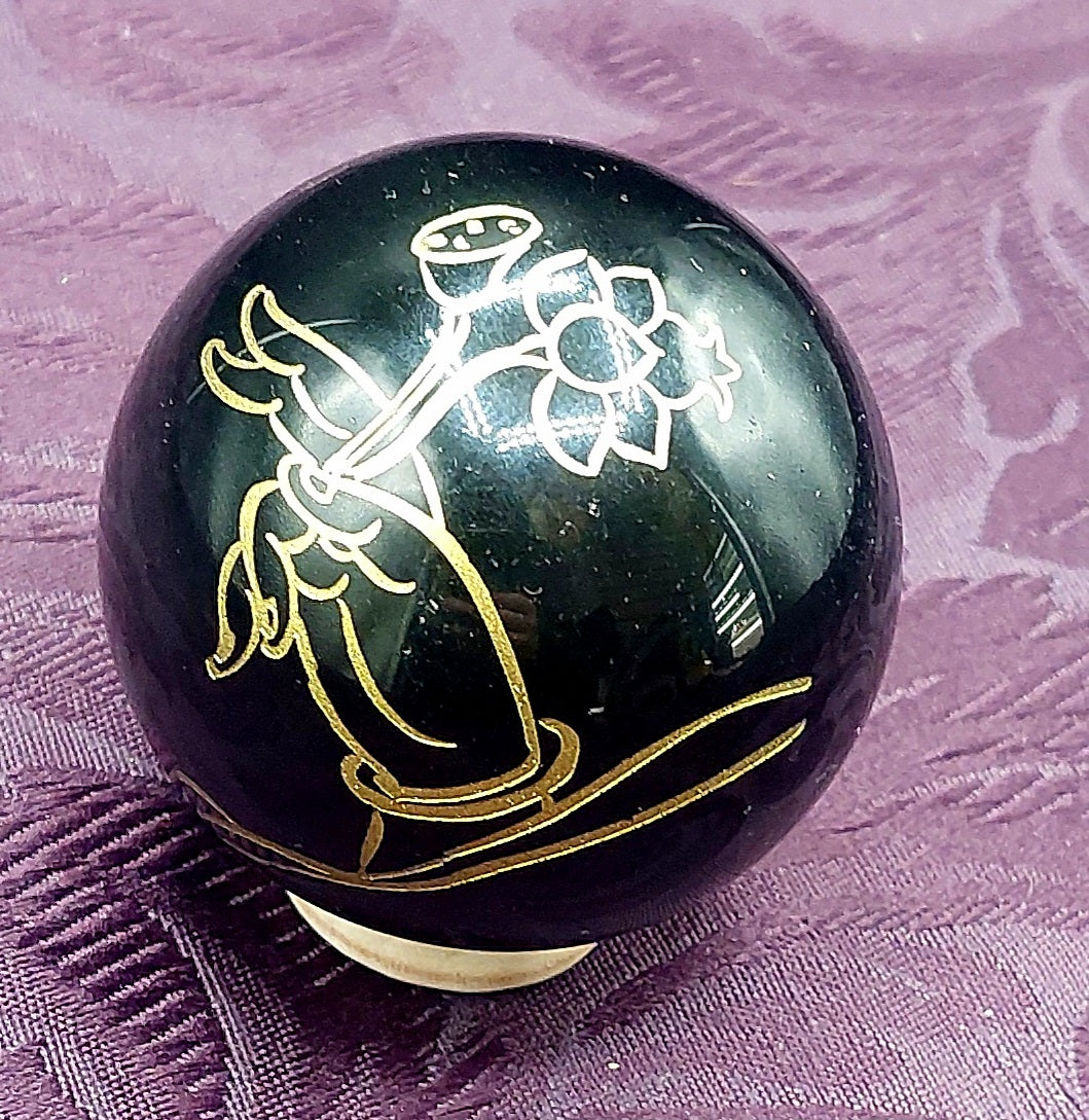 Obsidian Sphere Hand with Flower