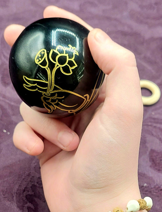Obsidian Sphere Hand with Flower