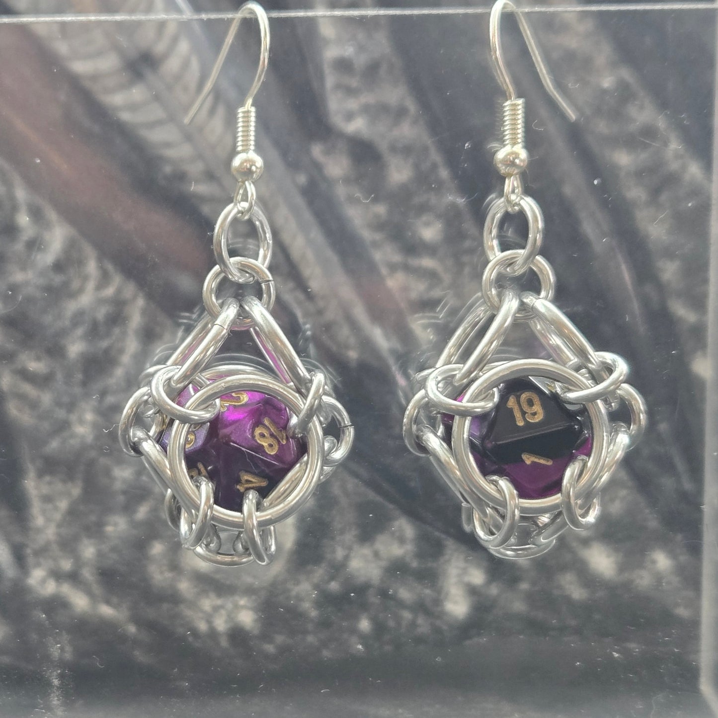 D20 Chain Maille Earings - Locally Made