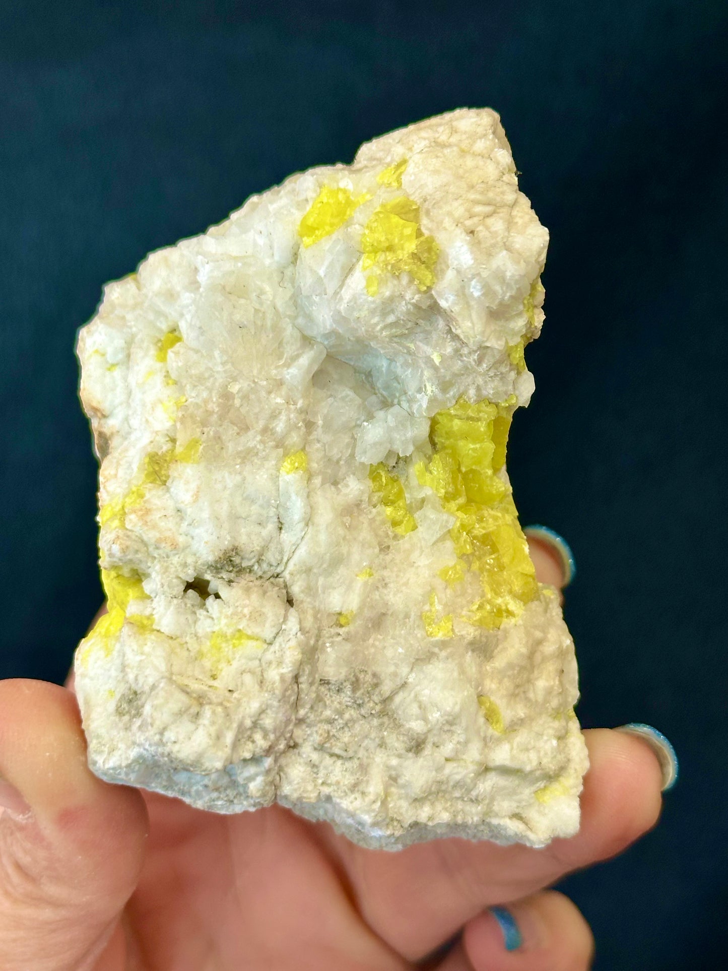 Yellow Sulphur in Quartz Matrix