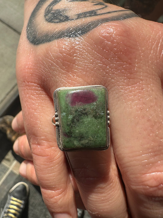925 Sterling Silver Ruby Zoisite Ring (UV Reactive) - Size 8