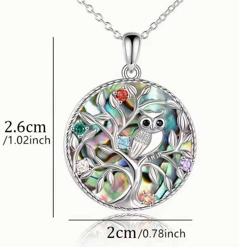 Rhinestone Tree Of Life Owl Pendant with Necklace