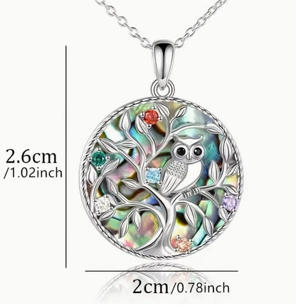 Rhinestone Tree Of Life Owl Pendant with Necklace