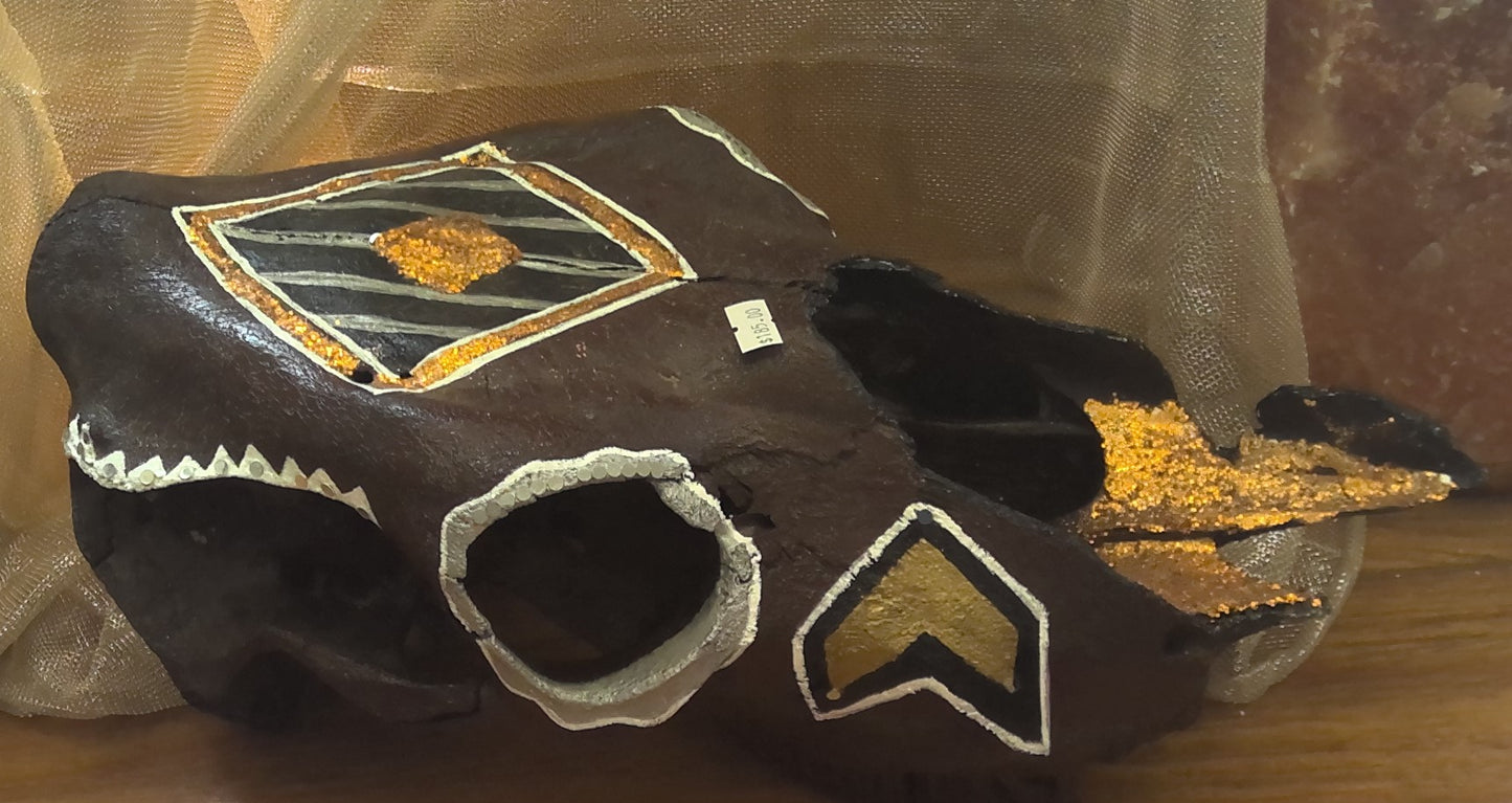 Painted Cow Skulls- Brown And Gold