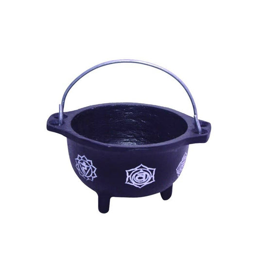7 Chakras Cast Iron Cauldron - no lid - (6-inch)